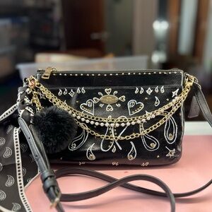 Coach Black Crossbody with White Embellished Paisley and gold studs